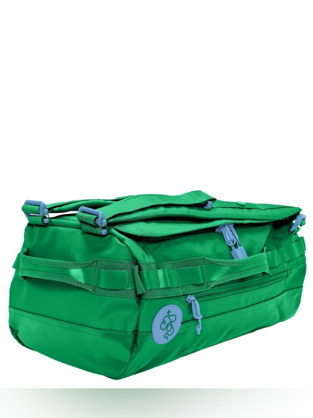 Drunk Elephant Green Duffel Bag with Light Blue Accents